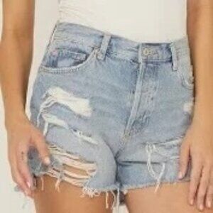 We The Free Free People Maggie Blue Denim Distressed Cut-Off Shorts Size 24